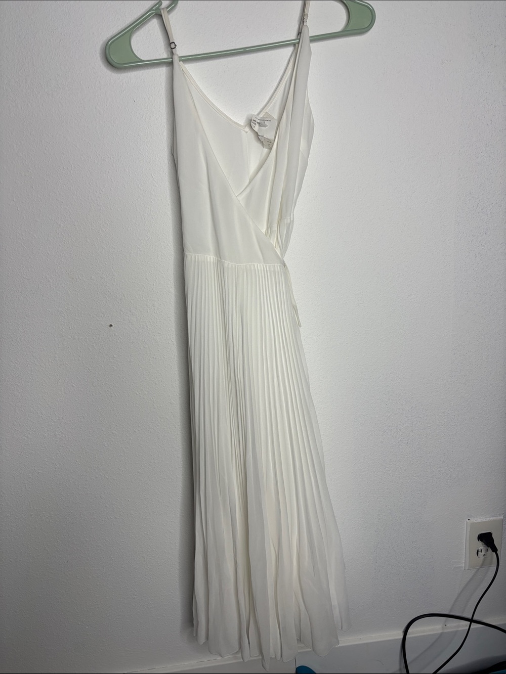 Aritzia White Pleated Spaghetti Strap Wrap Maxi Dress